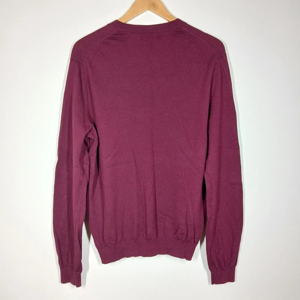Banana Republic Sweater Mens Large Burgundy Extra Fine Merino Wool V-Neck Preppy